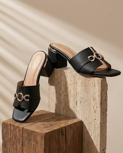 STELLAH Women’s Black Block Heel Sandals