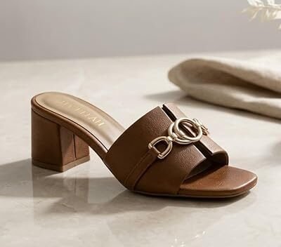 STELLAH Women’s Brown Block Heel Sandals