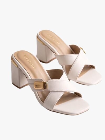 STELLAH Women’s White Block Heel Sandals