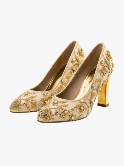 STELLAH Women’s Golden Embroidered Heels
