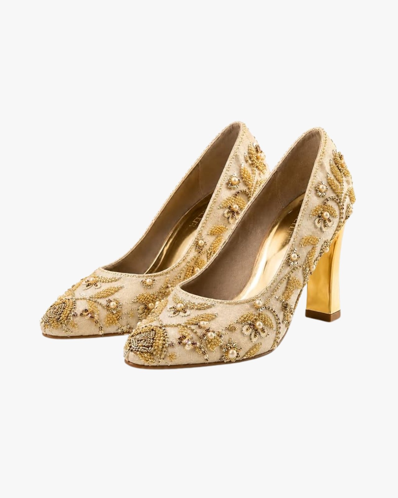 STELLAH Women’s Golden Embroidered Heels