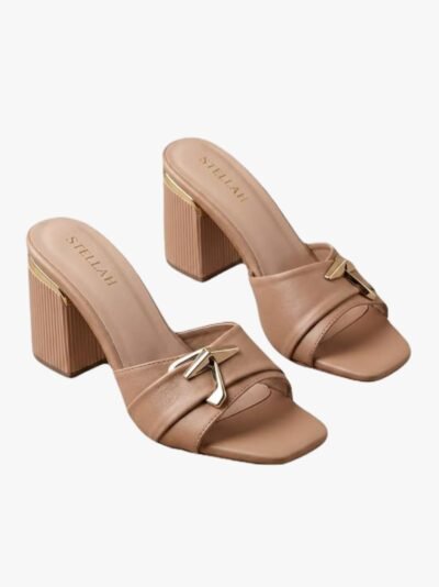 STELLAH Women’s Nude Block Heel Slide Sandals