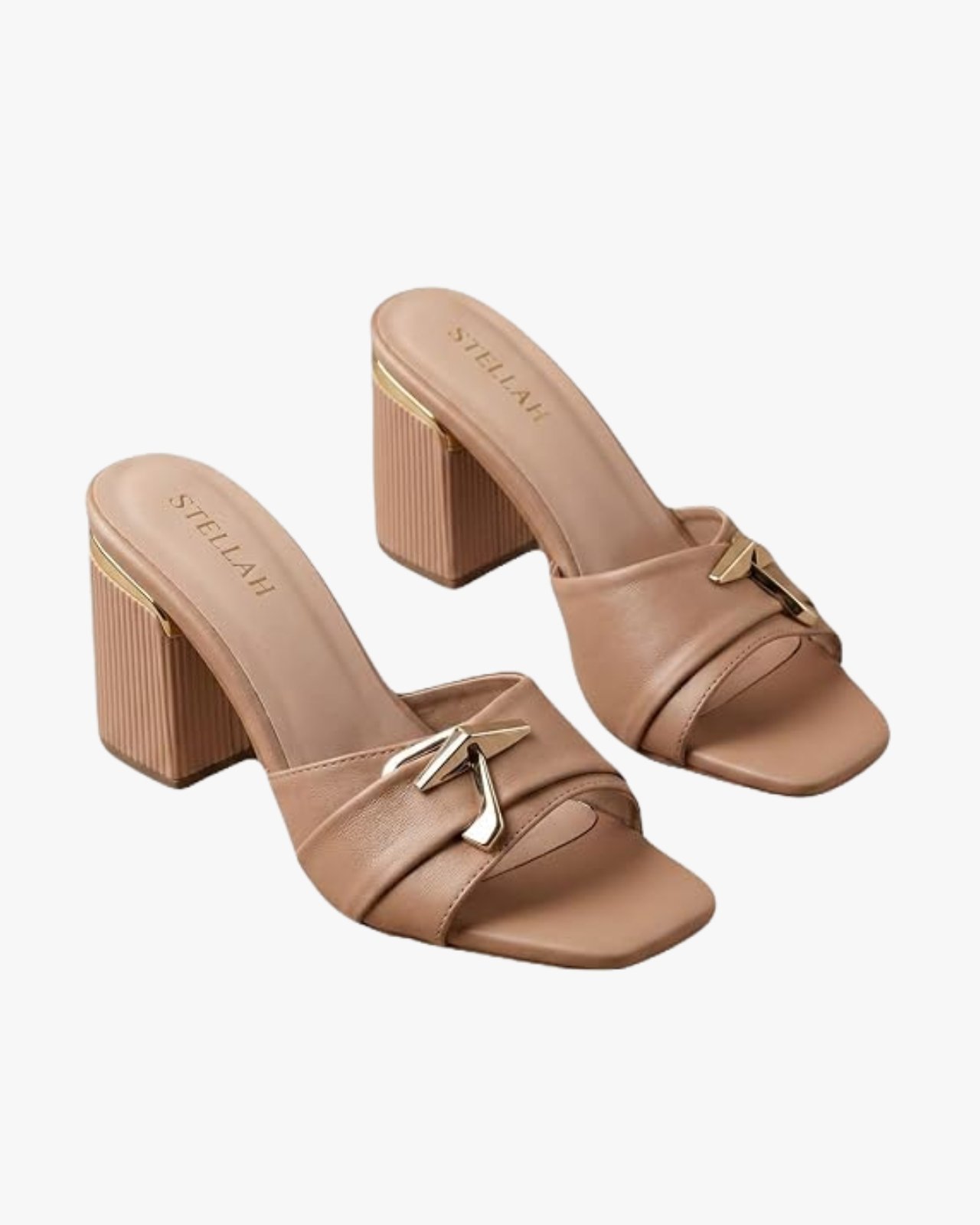 STELLAH Women’s Nude Block Heel Slide Sandals