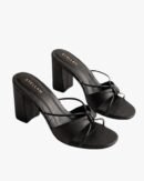 STELLAH Women’s Elegant Black Slip-On Heeled Sandals