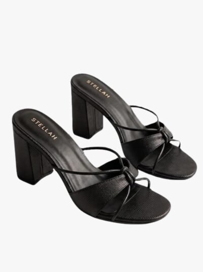 STELLAH Women’s Elegant Black Slip-On Heeled Sandals